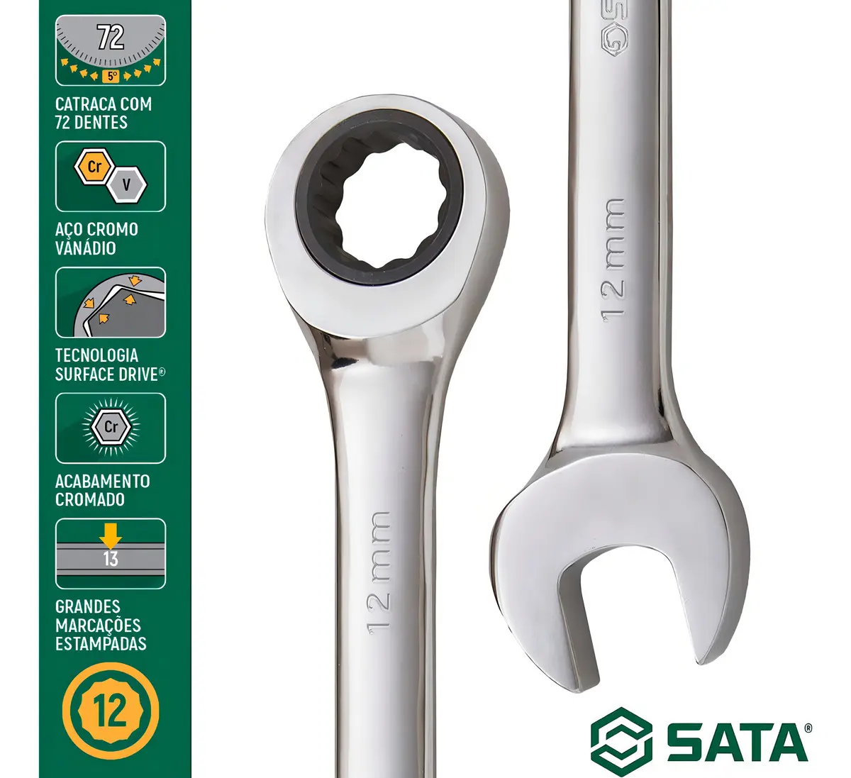 Jogo De Chave Combinada Catraca 8 A 24mm Sata St08034l - Imagem 2