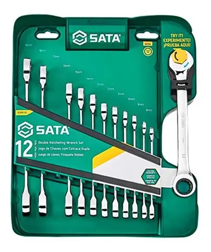 Jogo de Chave Combinada Catraca Sata 8-19mm 12 Peças Aço Cromo Vanádio