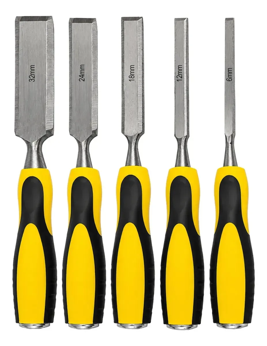 Kit de Formão Chato EVOFIX Profissional para Madeira com Cabo Emborrachado – 5 Peças