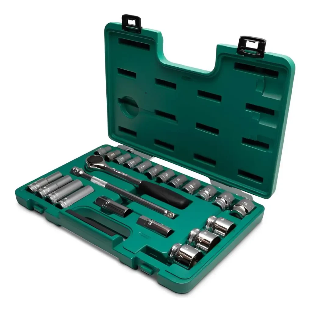 Jogo de Soquetes Sextavados Belzer/Sata 10 a 34mm com 23 Peças Cromado Cr-V