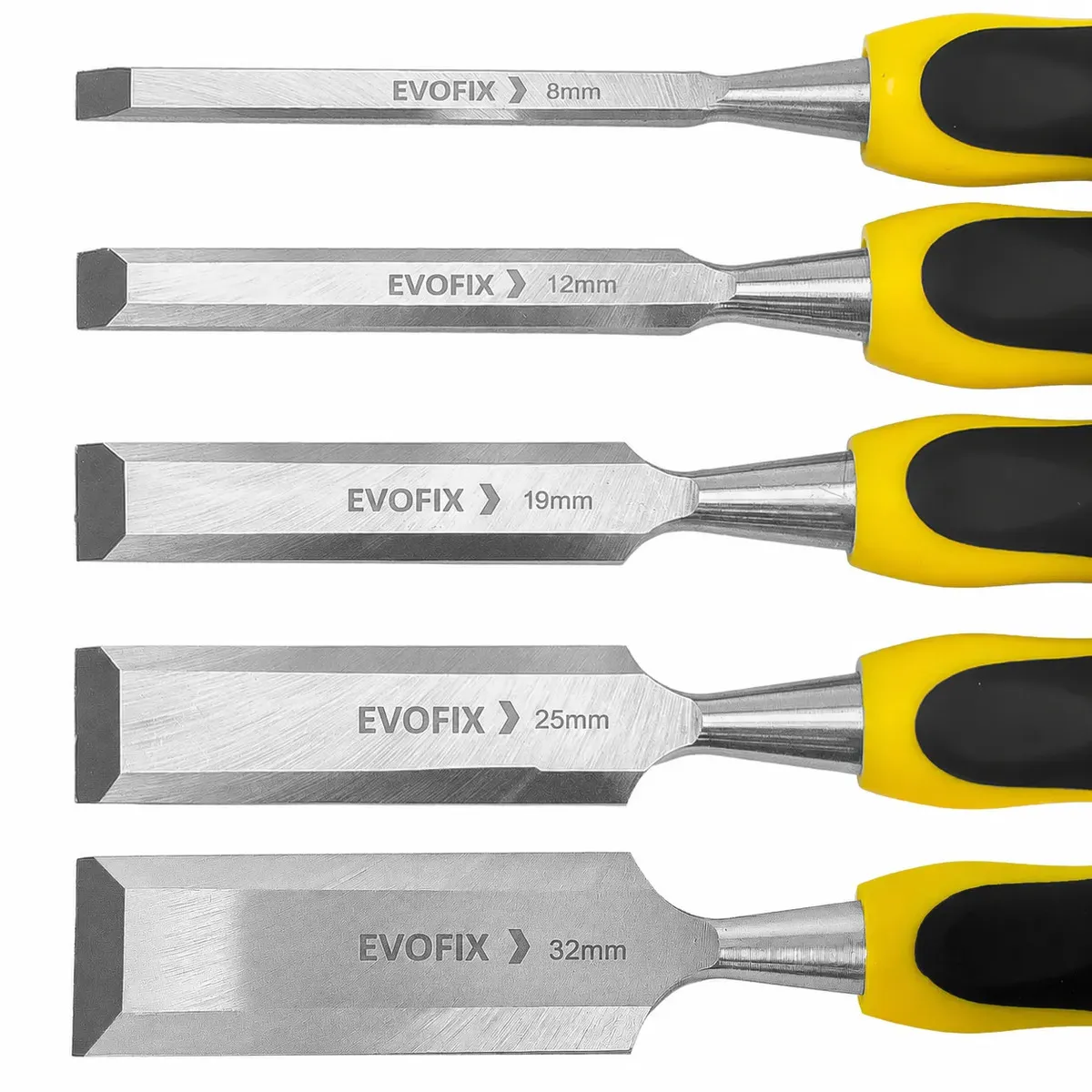 Kit de Formão Chato EVOFIX Profissional para Madeira com Cabo Emborrachado – 5 Peças - Imagem 2